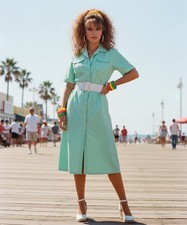 WOMEN'S/LADIES 1980’S VINTAGE CLOTHES, PEPPERMINT GREEN MIDI SHIRT DRESS