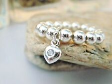 Sterling Silver Stretch Beaded Ring with Heart Charm Toe Ring, Thumb Ring, Sizes