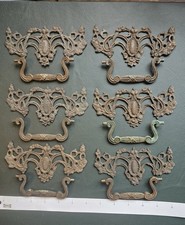 Set of Six Original Georgian Drawer Cabinet Handles and Plates inc fixings