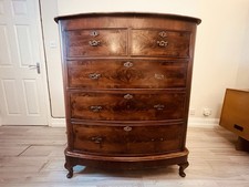 Antique Bow Front Chest of Drawers – Mahogany Veneer, Brass Handles, c.1890–1910