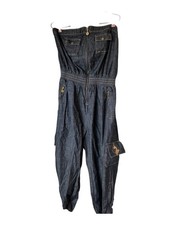 Vtg Baby Phat Y2K Denim Jumpsuit Sz 13 Embroidered Logo Streetwear Gold Tube Top