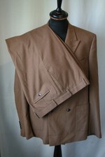 Vtg Moss brown flannel double breasted 2 piece suit 44 W 40" L 33" revival mod