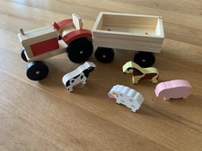 Wooden Tractor & Trailer toy Farm toy set farming VGC