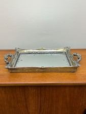 Ornate picture frame mirrored vanity tray with handles burnished silver