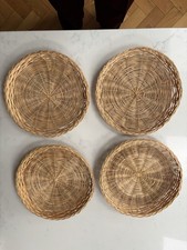 Vintage X4 Round Woven Wicker Placemat/ Paper Plate Holders/ Plate Charger 25cm