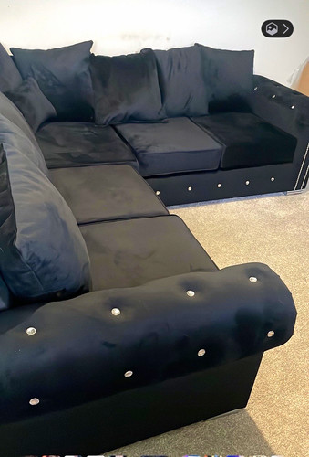 Black velvet corner - velvet, sofa