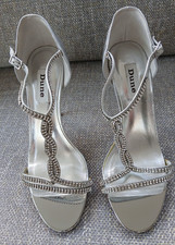 Dune Honour Silver Leather Diamante T Bar Sandal - UK Size 6 - Good Condition 