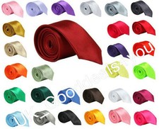 Mens Slim Skinny Solid Plain Satin Silky Tie Necktie Wedding event part fancy