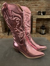 Metallic Pink Faux Leather Embroidered Cowboy Boots. Size 37 (4). New RRP £90