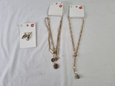 M&S Women's 3pcs Bundle Necklaces Earrings Gold Chain Layered Pendant New F2