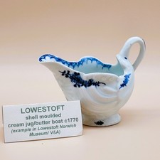 Antique Lowestoft Porcelain Butter Boat Dolphin Ewer Shell Moulded 1770