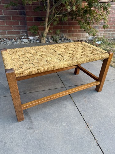 Vintage woven bench footstool - vintage,