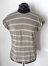 Khaki Green Sleeveless Top S Sport Knit Striped Acrylic Tank Vest