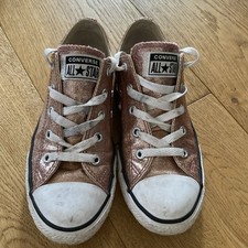 Girls Converse All Star dusky pink Sparkly Low Tops Size UK 1 EU 33