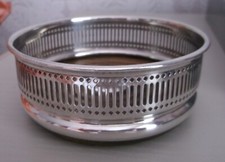 Vintage Old Sheffield Plate Galleried Wine Bottle Coaster Oak Base 5"