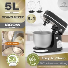 SUPERLEX 5L Electric Food Stand Mixer Stainless Mixing Bowl Dough Hook 8+P Speed