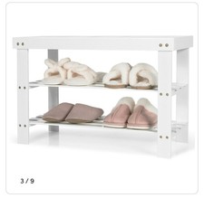 Costway 3-Tier Bamboo Shoe Bench Shoe Storage Shelf White 