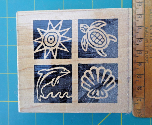 Seashore rubber stamp wooden - seashore,