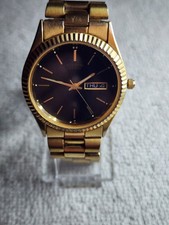 Vintage Citizen CQ Gents Quartz Watch Gold Plated 6100-R00391 Day Date Working