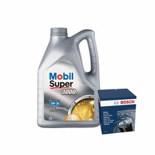 Mobil Super 3000 X1 FE 5W30 Engine Oil 5L Bosch Oil Filter Service Kit 5 Litre