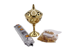 Elegant Brass Incense Burner with 10 Charcoal Discs & 20g Frankincense/insence