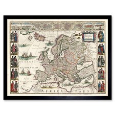 Map Blaeu 1635 Pictorial Europe Cities Costumes Wall Art Print Framed 12x16