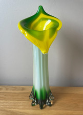 Vintage Hand Blown Glass Vase Art Deco Style Green Lily Orchid Murano Style