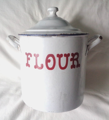 Vintage white enamel flour - vintage,