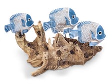 Blue Fish on Teak Root Ornament Reef Tropical Sealife Wooden Sculpture 