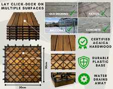 CLICK-DECK - Decking Tiles Square HARDWOOD Wooden Interlocking Deck Tile Patio