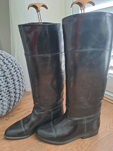 Black leather riding - black, boots