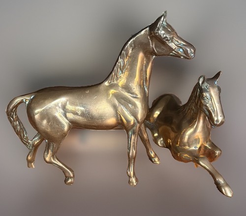 Pair solid brass horses - brass,