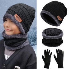 3X Kids Child Knit Fleece Cap Circle Scarf Winter Warm Hat Scarf and Gloves Set
