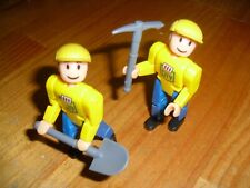 Meccano Junior Two City Workman Figure With Pickaxe & Shovel Plastic Caps Used