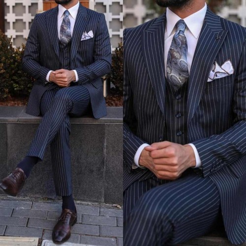 Navy chalk stripe suit notch - navy,