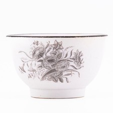 Antique New Hall Porcelain Tea Bowl White Black Print England 18th Century