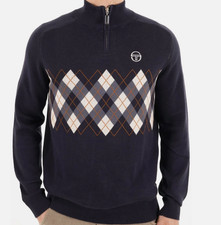 Sergio Tacchini 1/4 Zip Diamond Knit Maritime Blue/ VIntage "UK S-2XL"