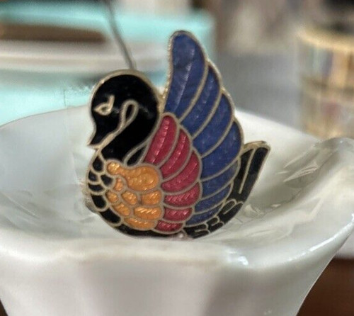 Vintage cloisonné swan - vintage, enamel