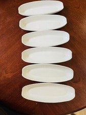 6 Vintage ICTC London Corn On The Cob Dishes. White, glazed, 9" long
