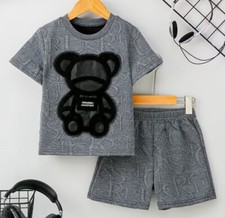 Boys age 5 teddy Outfit Full Set Short T shirt co ord top 2 piece thick material