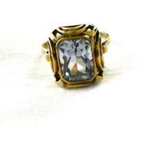 ANTIQUE 14 CARAT GOLD AND AQUAMARINE RING SIZE N