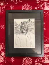 RARE NIRVANA KURT COBAIN SKETCH ART PRINT BY KURT HIMSELF , FRAMED , GREAT GIFT