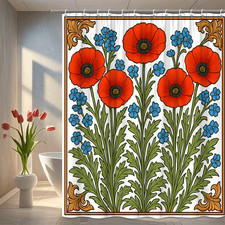 Floral Shower Curtain with Red