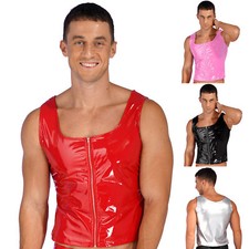 UK Mens Faux Leather Wet Look Tank Tops Sleeveless Crop Tops Jacket Party Vest