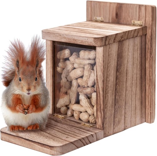 Wooden squirrel feeder box - feeder,