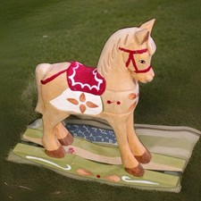 24cm length Folk Art Carved Wooden ROCKING HORSE, beautifully painted