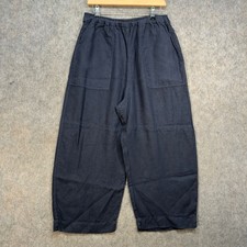 Toast Trousers UK 12-14 Indigo Blue 100% Linen Wide Leg Barrel Cropped Pockets