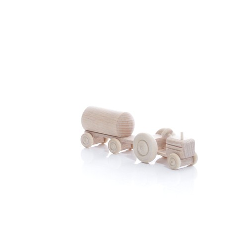 Wooden toy tractor with - toy, barrel