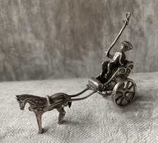Antique Dutch Sterling Silver Hallmarked Horse & Carriage 925 Miniature Figurine
