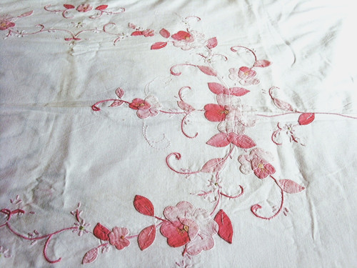 Vintage tablecloth applique - tablecloth,